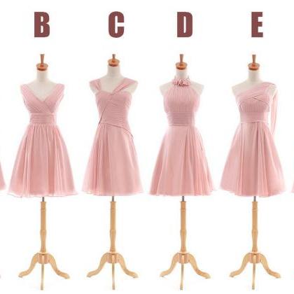 Short Pink Bridesmaid Dress, Chiffon Bridesmaid..