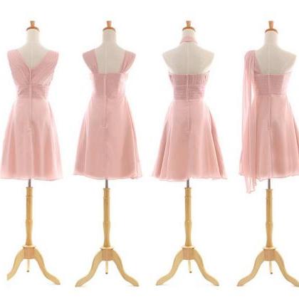 Short Pink Bridesmaid Dress, Chiffon Bridesmaid..