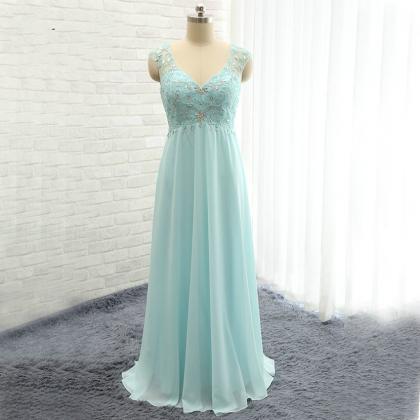 Light Blue Prom Dress, Long Prom Dress, Beads Prom..
