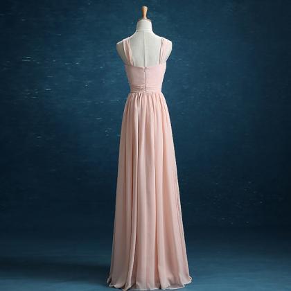 Pink Long Bridesmaid Dress, Chiffon Bridesmaid..