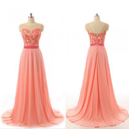 Coral Prom Dress, Lace Prom Dress, ..