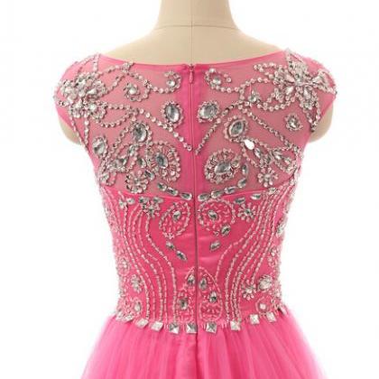 Cap Sleeve Prom Dress, Pink Prom Dress, Beaded..