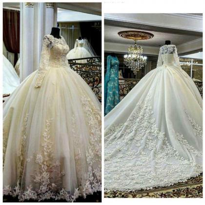 Ivory Wedding Dress, Long Sleeve Wedding Dress,..