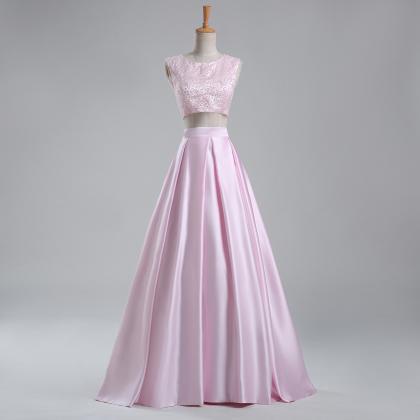 Pink Beaded Prom Dress, 2 Piece Prom Dresses,..