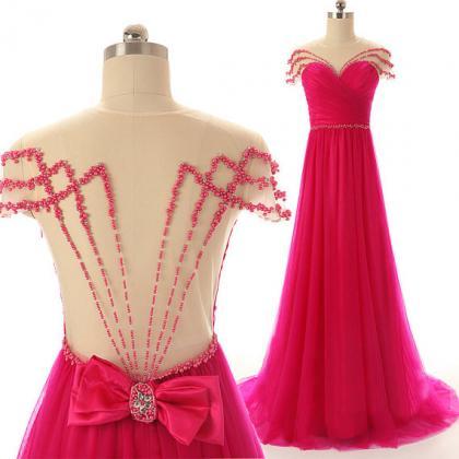 Fuchsia Prom Dress, Peals Prom Dress, Long Prom..