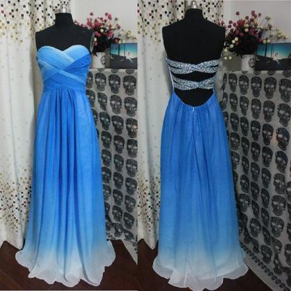 Blue Gradient Prom Dress, Beaded Prom Dress,..