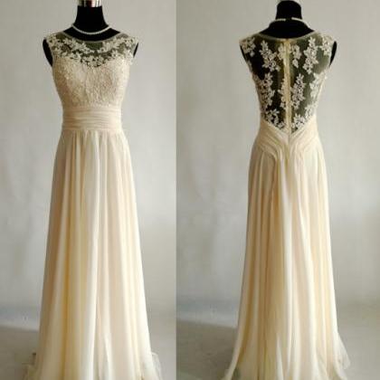 Champagne Prom Dress, Lace Applique Prom Dress,..