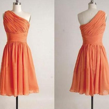 Orange Bridesmaid Dress, One Shoulder Bridesmaid..