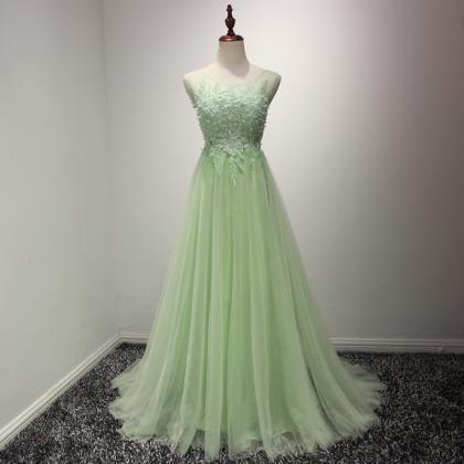 A Line Prom Dress, Tulle Prom Dress, Mint Green..