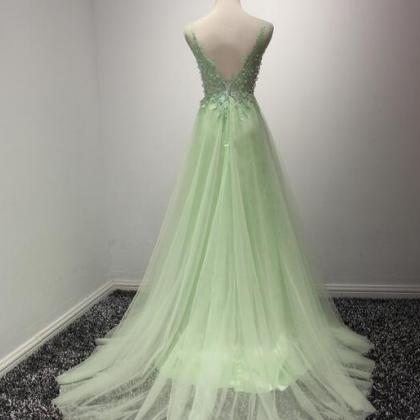A Line Prom Dress, Tulle Prom Dress, Mint Green..