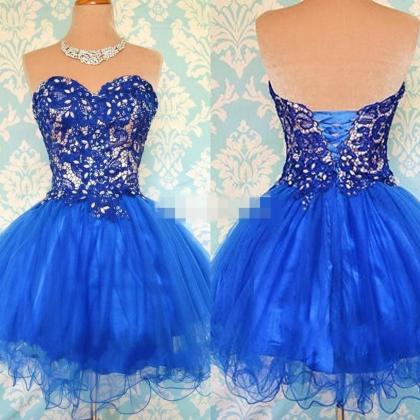Blue Party Dress, Ball Gown Party Dress, Lace..