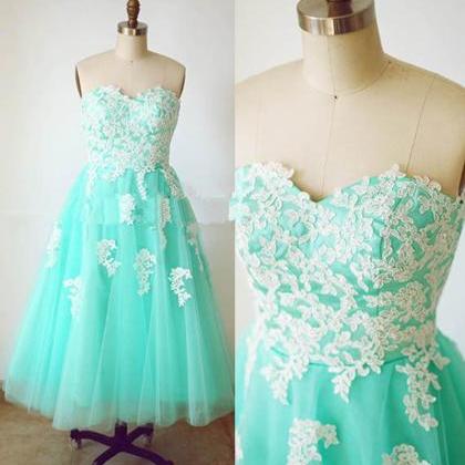 Lace Applique Prom Dress, Mint Green Prom Dress,..