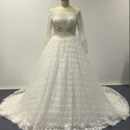 Boat Neckline Wedding Dress, Lace Wedding Dress,..