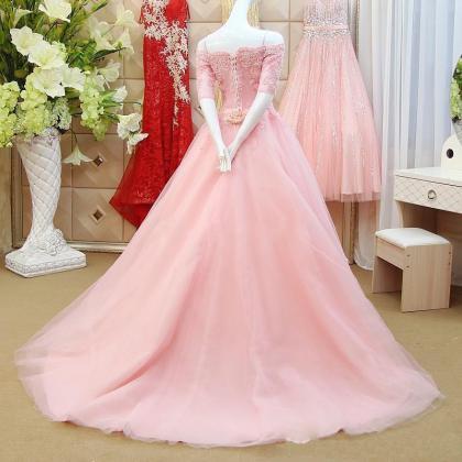 Half Sleeve Prom Dresses, Blush Pink Prom Dress,..