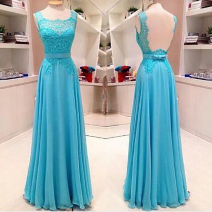 Turquoise Blue Prom Dress, Backless Prom Dress,..