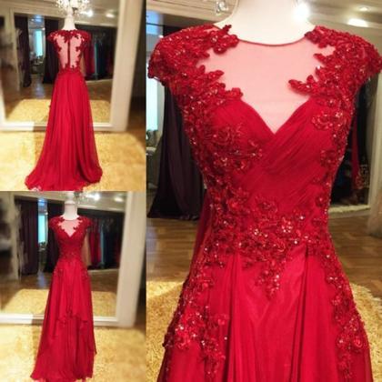 Wine Red Prom Dress, Lace Applique Prom Dress,..