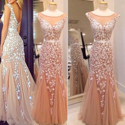 Lace Evening Dress, Champagne Evening Dress,..
