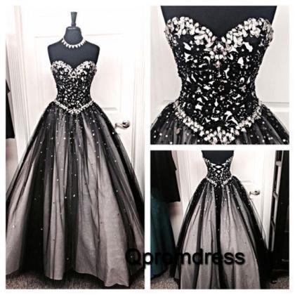 Black Prom Dress, Crystals Prom Dresses, Vintage..