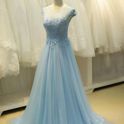 Lace Prom Dress, Tulle Prom Dress, Blue Prom..