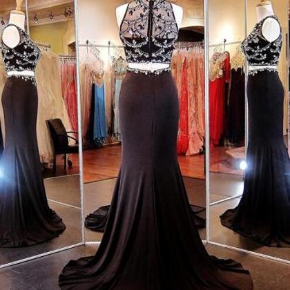 Black Prom Dress, Mermaid Prom Dress, Two Piece..