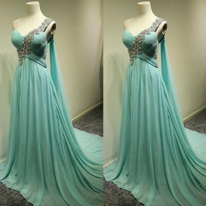 Turquoise Blue Prom Dress, One Shoulder Prom..