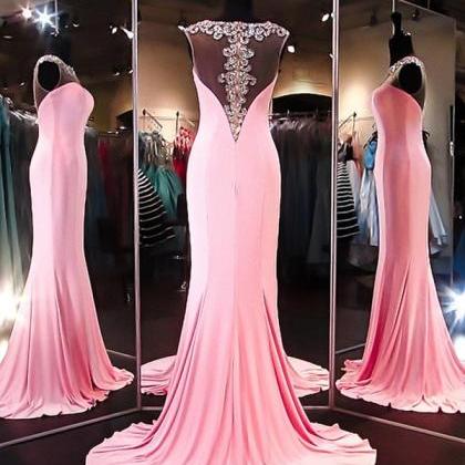Pink Evening Dress, Crystals Evenin..