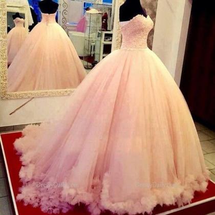 Pink Wedding Dress, Lace Applique W..