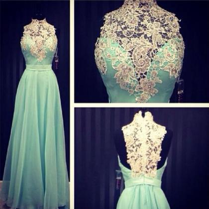 Light Blue Prom Dress, Applique Prom Dress, Lace..