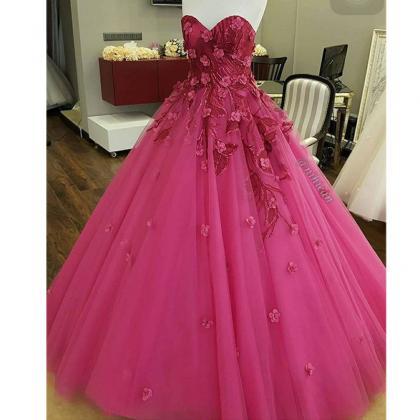 Pink Prom Dress, Floral Prom Dress, Floor Length..