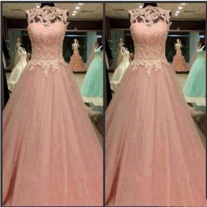 Dusty Pink Prom Dress, Lace Prom Dress, Real Photo..