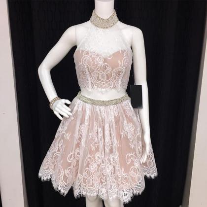 2 Piece Prom Dresses, Short Homecoming Dress, Lace..