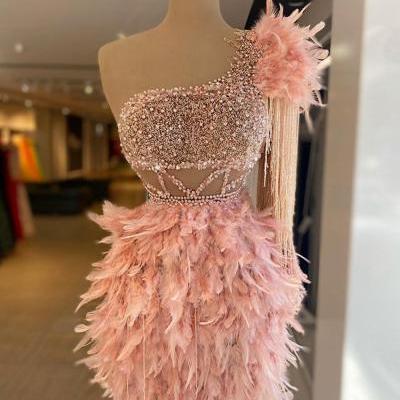 feather prom dress, party dresses 2021, pink prom dress, cocktail dresses, short prom dress, luxury prom dress, prom dresses 2022, beaded prom dress, robe de cocktail 
