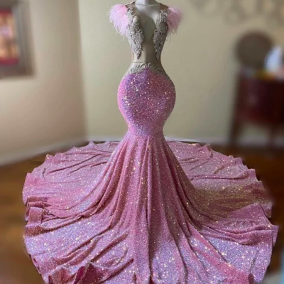 Pink Prom Dresses, Sparkly Prom Dresses, Vestidos De Fiesta, Feather Prom Dresses, Abendkleider, Luxury Evening Dresses, Formal Occasion Dresses, Modest Prom Dresses, Robe De Soiree Femme