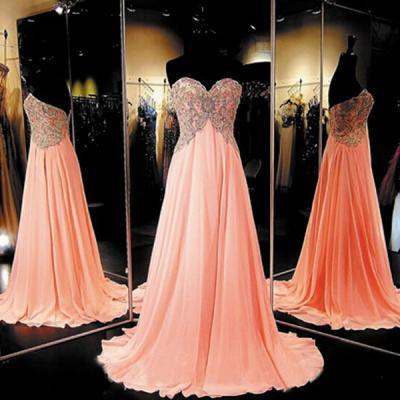 Long Chiffon Coral Prom Dress, Elegant Prom Dresses, Elegant Prom Dress, Custom Prom Dress, Cheap Prom Dresses, Senior Formal Dress