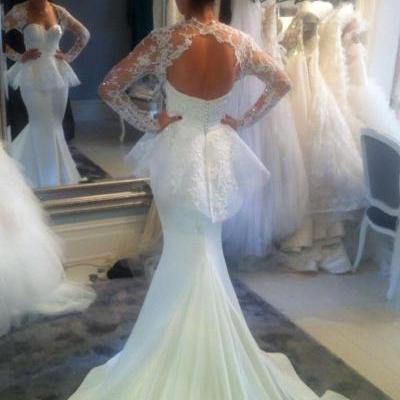 Long Sleeve Wedding Dress With Jacket, Mermaid Wedding Dresses, Lace Wedding Dress, Wedding Dresses 2016, Vestido De Noiva, Saudi Arabic Wedding Gown