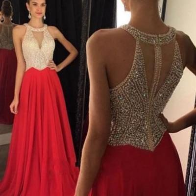 Crystals Prom Dresses, Red Prom Dress, Elegant Prom Dress, Sexy Formal Dresses, Long Prom Dress, Prom Dresses 2017, Evening Dresses 2017