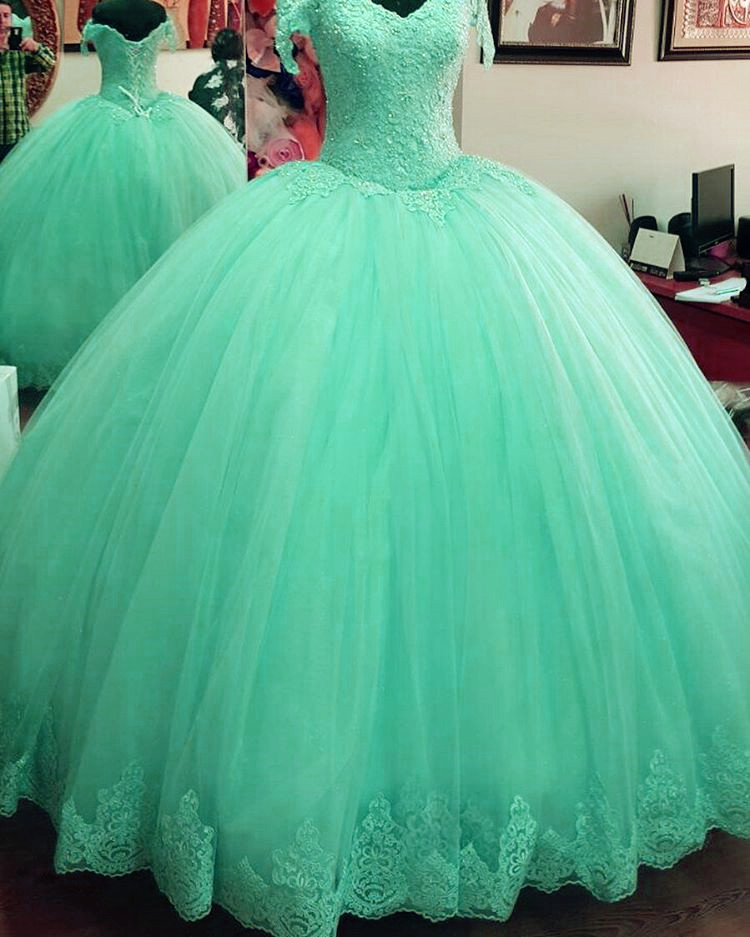 Turquoise Blue Wedding Dress, Off Shoulder Wedding Dress, Elegant Wedding Dress, Lace Applique Wedding Dress, Wedding Ball Gowns, 2017 Bridal