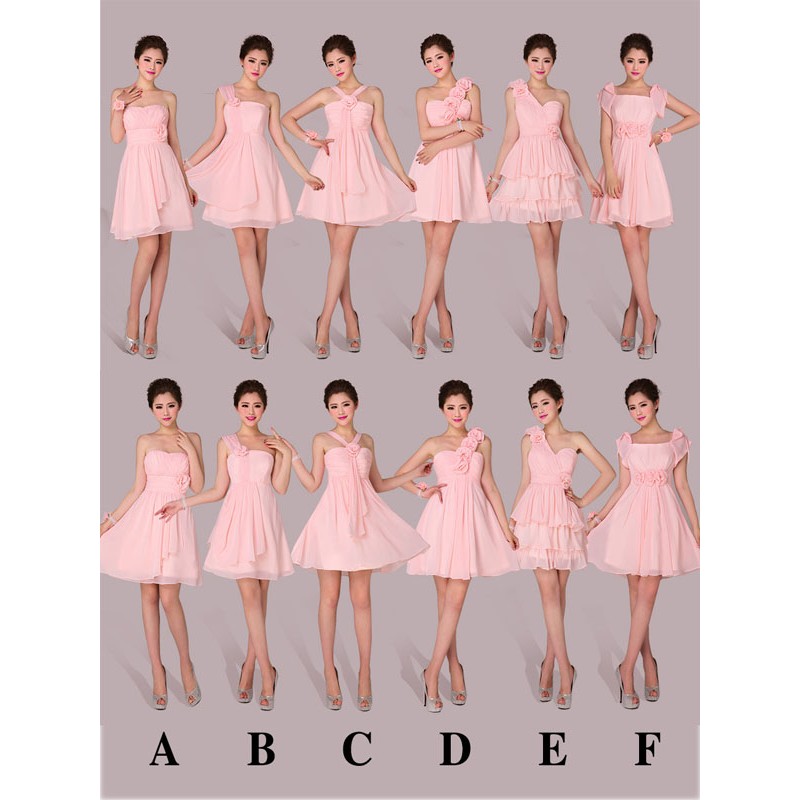 blush short bridesmaid dresses