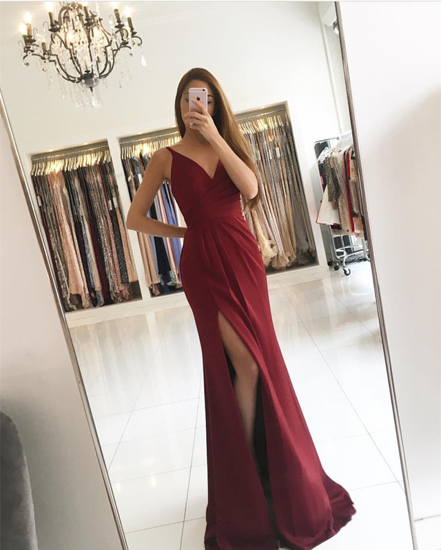 Burgundy Prom Dress Chiffon Prom Dress Sexy Prom Dress Formal