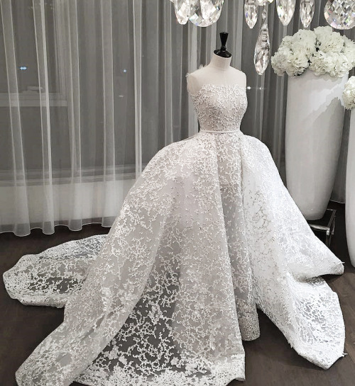 Strapless Lace Wedding Dress Featuring Detachable Skirt And Train