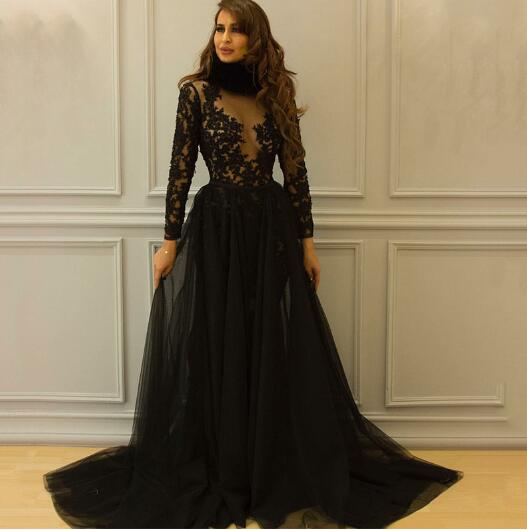 black high neck prom dress