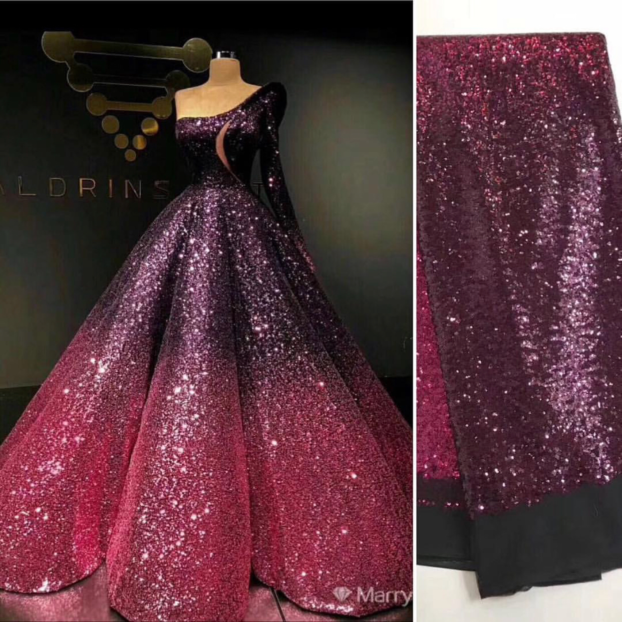 Prom Ball Gown, Ball Gown Prom Dress, Gradient Prom Dress, Sequin Prom Dress, Luxury Prom Dress, Long Sleeve Prom Dress, One Shoulder Prom Dress,