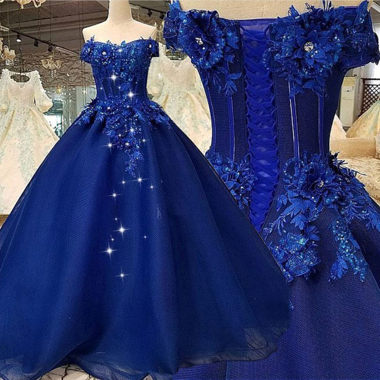 Off The Shoulder Prom Dress, Ball Gown Prom Dress, Royal Blue Prom Dress, Prom Dresses 2022, Lace Applique Prom Dress, Elegant Prom Dress, Prom