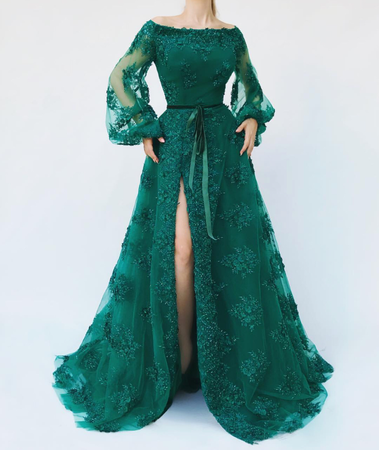 green floral prom dress