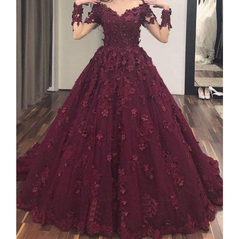 burgundy formal dress with sleeves