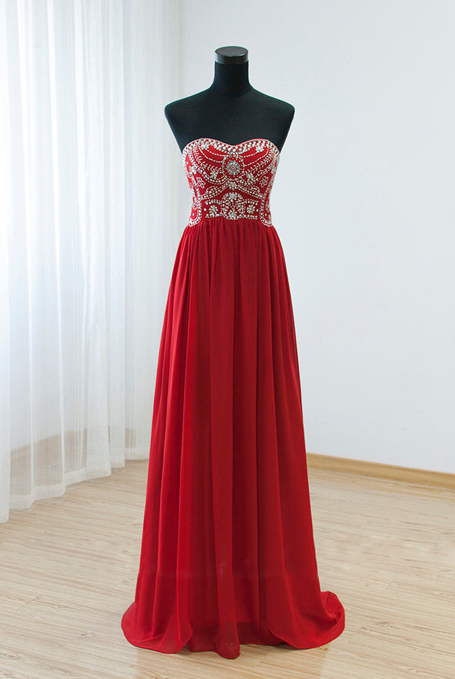 Red Prom Dress, Beaded Prom Dress, Chiffon Prom Dress, Crystals Prom Dress, Prom Gown, A Line Prom Dress, Prom Dresses Long, 2022 Prom Dress,