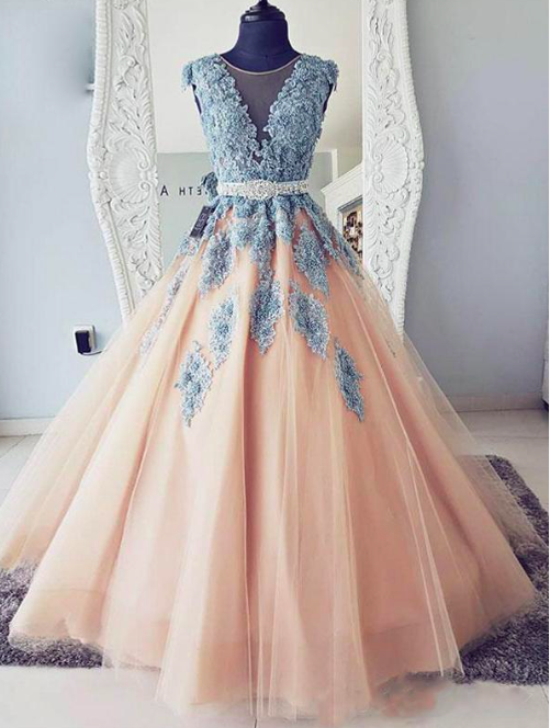 peach colored prom dresses
