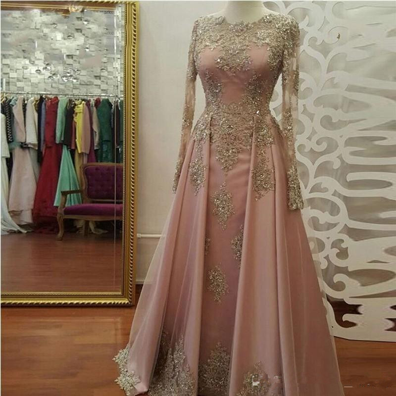Pink Prom Dress, Lace Applique Prom Dress, Beaded Prom Dress, Long Sleeve Prom Dress, Elegant Prom Dress, Modest Prom Dress, Vestido De Festa De