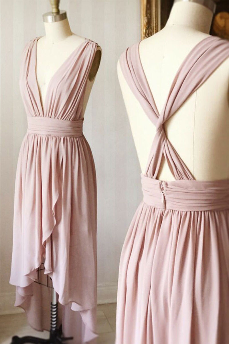 Dusty Pink Bridesmaid Dress, High Low Bridesmaid Dress, Bridesmaid Dresses Long, Chiffon Bridesmaid Dress, Wedding Party Dress, Bridesmaid