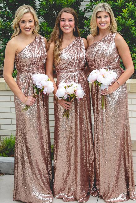 Rose Gold Bridesmaid Dress One Shoulder Bridesmaid Dress